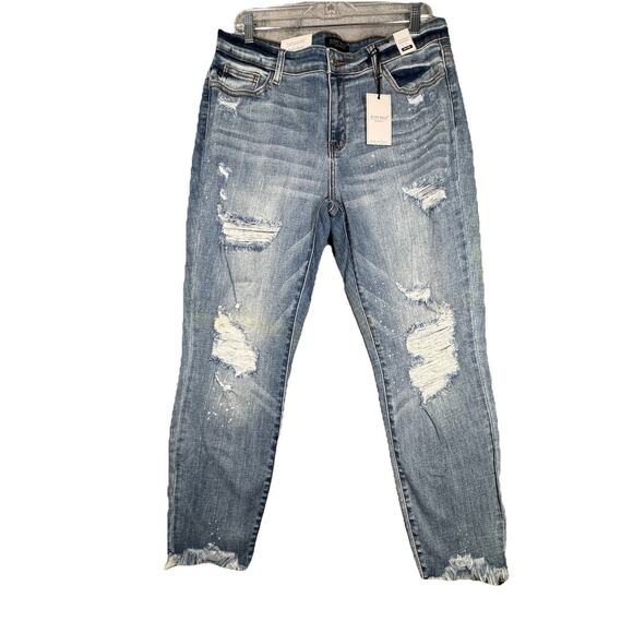 Judy Blue Jeans Womens 15 32" Boyfriend Fit Blue Relaxed Fading Destroy Thrashed - Picture 1 of 14